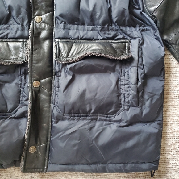 Pelle Pelle Elite Series Black & Blue Mixed Media Puffer Jacket Leather Sleeves - Picture 6 of 16